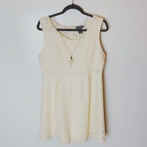 Cream off white lace boho country western short dress x large